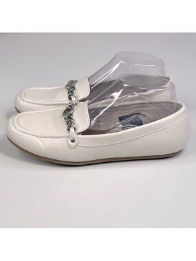 NAUTICA Raintree Square Toe Loafers with Chain White/Silver-7.5